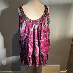 New Woman Design Tiered Ruffle Tank | Size 2X | Pink & Grey